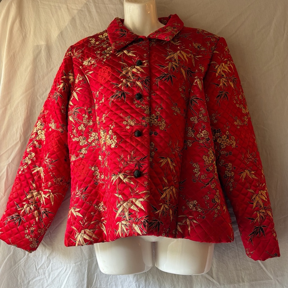 Kaktus Asian style red Floral Quilted Women's Puffer Jacket
